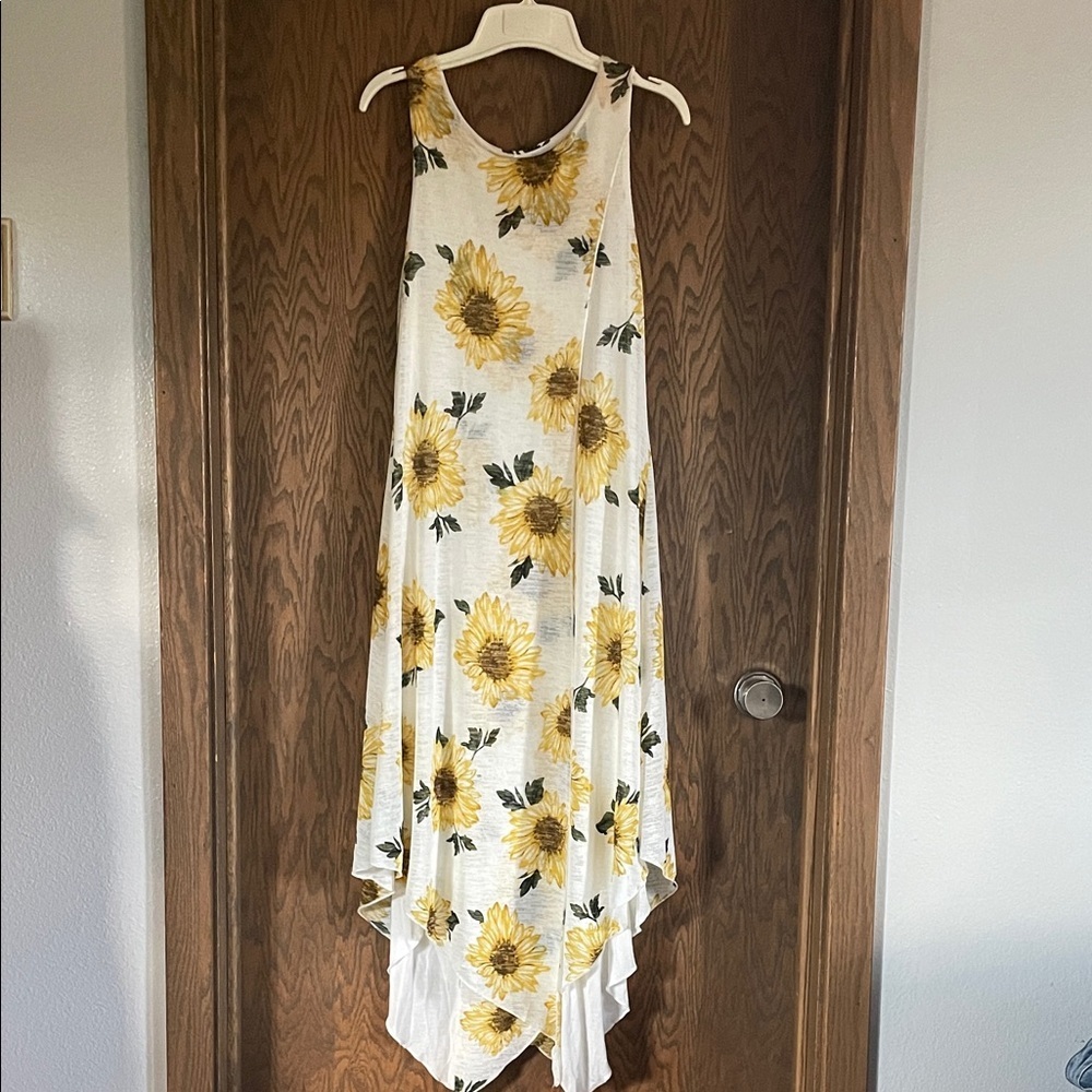 Papillon Blanc Asymmetrical Sunflower Dress - White and Yellow